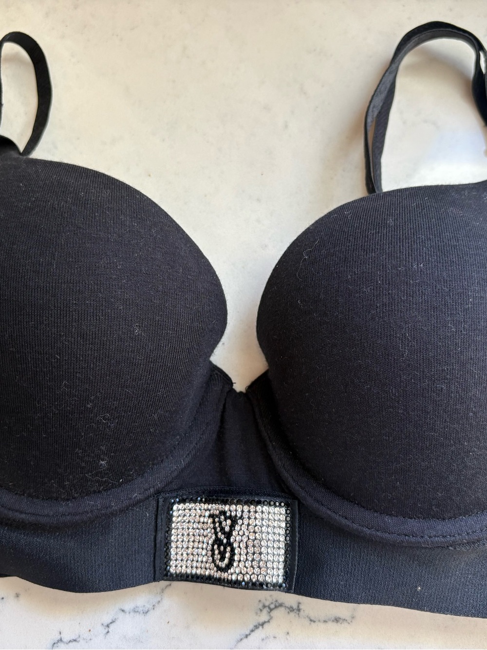 Victoria's Secret Perfect Shape Shine Patch Black Push-Up Bra Size 32B NWT